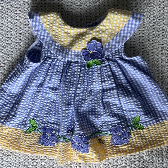 6-9 month blue checker dress with floral appliqué - Picture 1 of 3